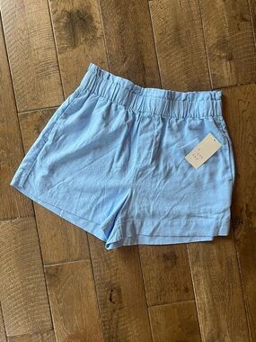a new day Light Blue High-Waist Elastic Linen-Blend Women's Shorts